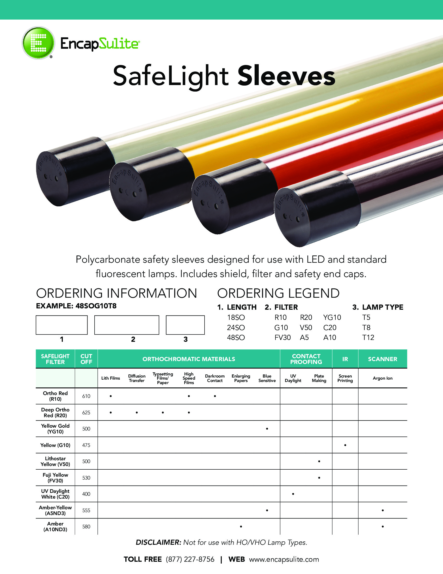 Lamp Sleeves for Safelights Fluorescent Light Sleeves